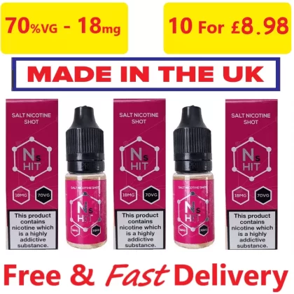 Cheapest Nic Salts Shot – NS Nicotine Salt Shots – 70%VG – 18mg UK Made - Blue Star; E. 18mg; 10X 10ml, 1X 10ml