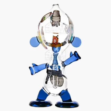 Dewdrop Boy Munny Style Glass Water Pipe W/ Decals | 8in Tall – 14mm Bowl – Blue