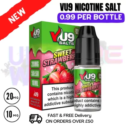 Sweet Strawberry Nic Salt 10ml Nicotine E Juice by VU9 – 99p Eliquid