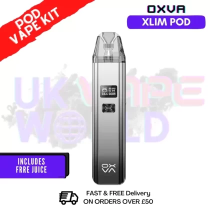 Shiny Silver Black Oxva Xlim Pod Kit + Free 100ml Juice