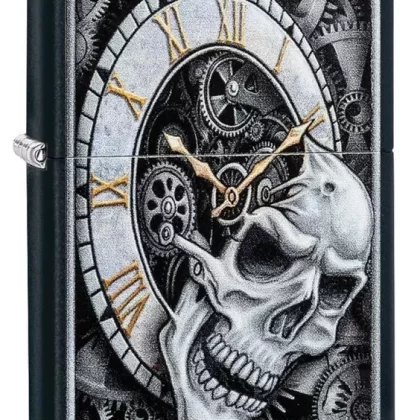 Zippo Lighter – Skull Clock Black Matte