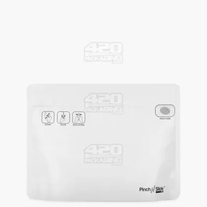 Child Resistant & Tamper Evident | Pinch N Slide 3.0 Matte White Mylar Exit Bags | 12in x 9in – 56g – 250 Count