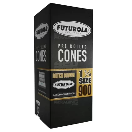 FUTUROLA | 1 1/4 Size Pre-Rolled Cones | 84mm – Dutch Brown Paper – 900 Count