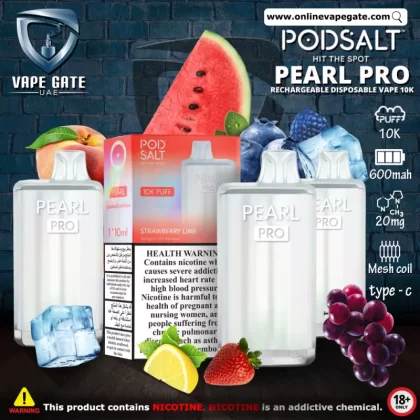 Pod Salt Pearl Pro Rechargeable Disposable Vape (10,000 Puffs) - Peach Mango / 20 mg