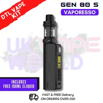 Silver Vaporesso GEN 80 S Vape Kit + Free 100ml – £27.99
