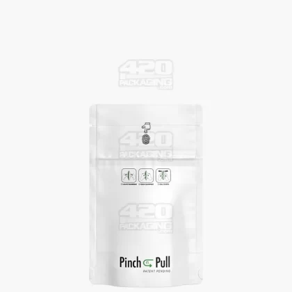 Child Resistant & Tamper Evident | Pinch N Pull Matte White PCR Mylar Bags | 3.6in x 5.8in – 3.5g – 250 Count