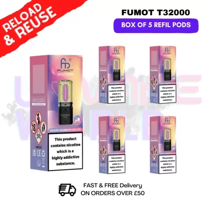 Grape Rainbow Drops Fumot T32000 REPLACEMENT PODS – BOX OF 5