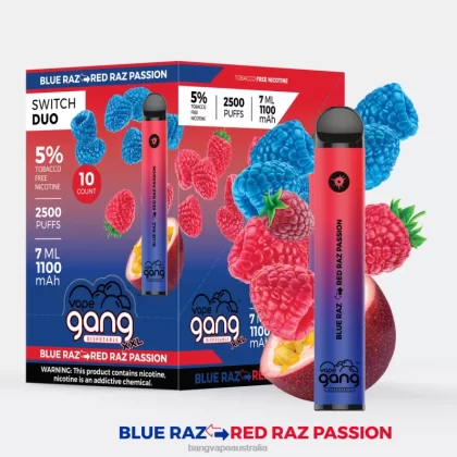 Vape Gang Switch Duo 2 flavors (Box of 10) 6006N41 Blue Razz – Red Razz Passion – Vape Gang Australia - Bangvapeaustralia