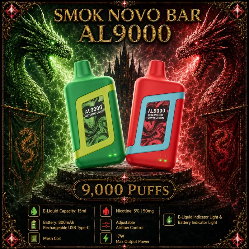 Smok Novo Bar AL9000 - Green Apple Blast (WHT Series) / Blue Razz Lemonade