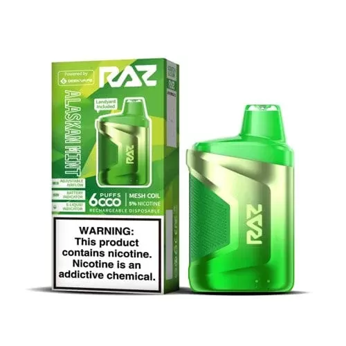 RAZ CA6000 Disposable Vape (5%, 6000 Puffs) - Flavor#Alaskan Mint>Spearmint>Strawberry Kiwi>Hawaii Sunset>Lemon Lime>Watermelon Ice (9168AC)