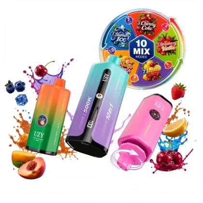 UZY PENTA FLAVOR 10 IN 1 500K Puffs Disposable Vape - Blueberry Ice & Cherry Cola & Strawberry Vanilla & Lemon Cherry & Mango Peach, Peach Ice & Strawberry Ice & Sour Fcuking Fab & Cola Ice