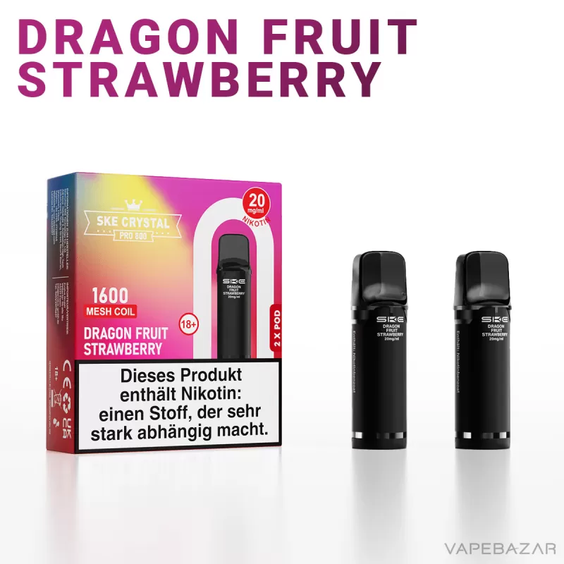 SKE Crystal 800 Pro Pods – Dragonfruit Strawberry (2er Pack) - 20mg/ml - Image 2