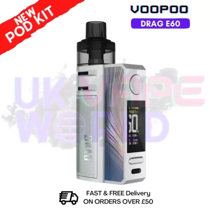 Rainbow Silver Voopoo Drag E60 pod Kit + Free Nicsalt