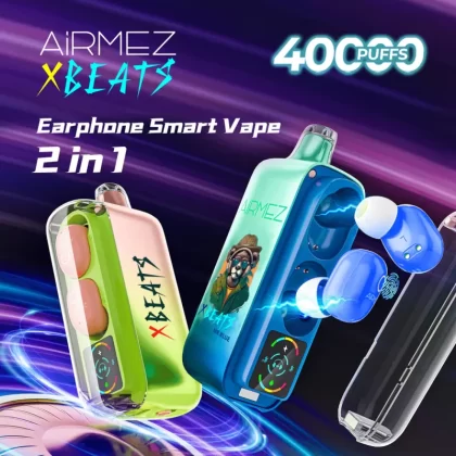 AIRMEZ Xbeat 40000 – 40K Puffs Hi-Fi Headphones Dual Airflow System Disposable Vape - 40000 puffs; Vape Product; Atl Mint, Banana Taffy Freeze