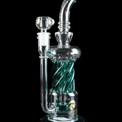 Tsunami “Twist” Shower Head Twist Perc Recycler - Color#Green>Blue>Amber