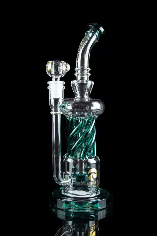 Tsunami “Twist” Shower Head Twist Perc Recycler - Color#Green>Blue>Amber
