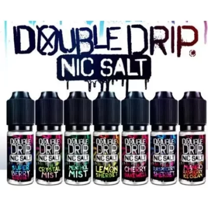 Double Drip E-Liquids 10ml Nic Salt - Flavour#Berry Ice>Black Ice>Blackberry Grape>Blue Slush>Cherry Bakewell>Cherry Cream Soda>Crystal Mist>Lemon Sherbet>Menthol Mist>Mango Raspberry Ice Cr (E6B433)