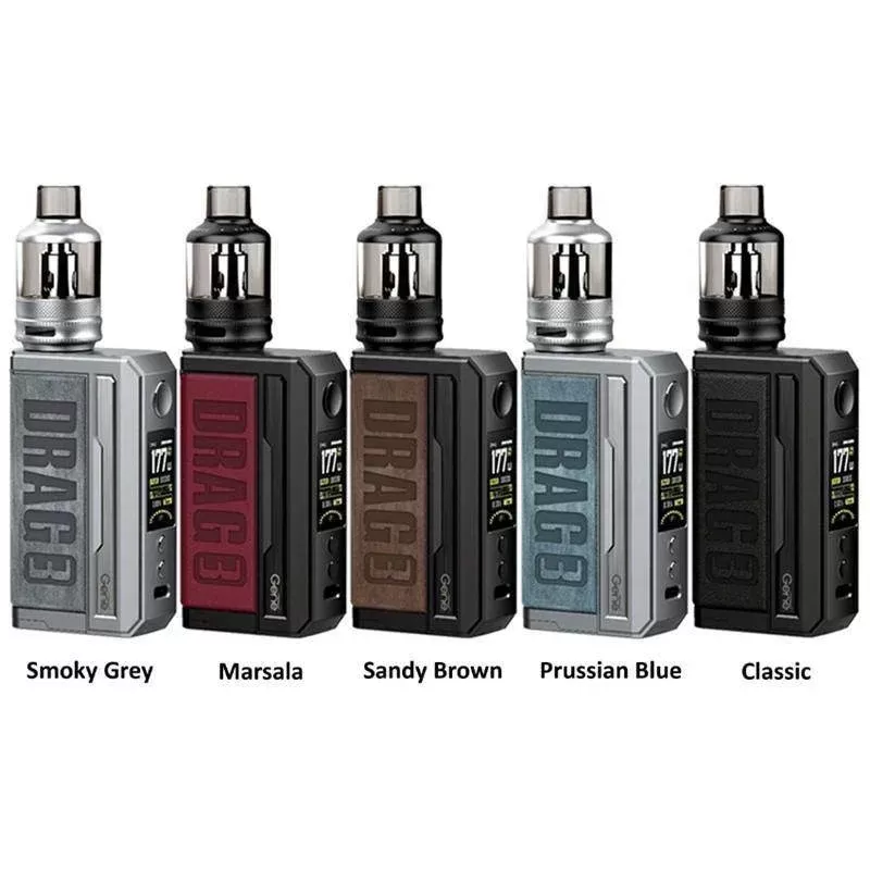 VOOPOO DRAG 3 177W TC Kit - Color#SMOKEY GREY>MARSALA>SANDY BROWN>PRUSSIAN BLUE>CLASSIC