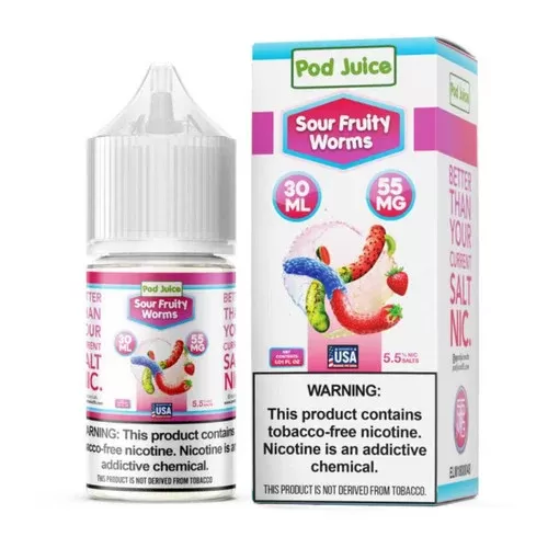Pod Juice Salt Sour Fruity Worms Tobacco Free Nicotine 30ml E-Juice