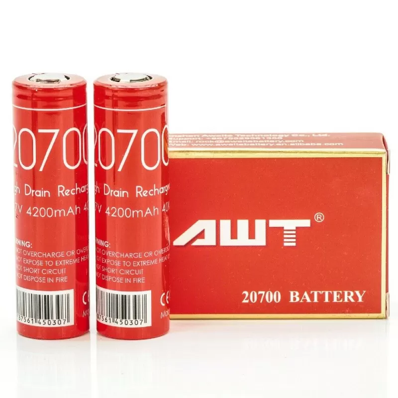 AWT 20700 Battery 4200Ah 40A – Li-MN Battery High Drain - 4200mAh; 1X AWT Battery, 2X AWT Batteries