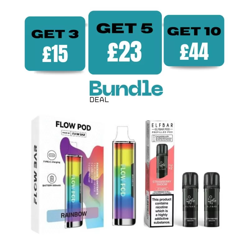 Flow Pod CP600 Pod Kit + Elf Bar 600 Prefilled Pods (Bundle) - Rainbow / Strawberry Snoow