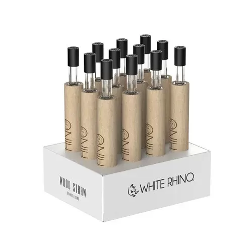 White Rhino Wood Dab Straw w/ Silicone Cap (12 Count Display)