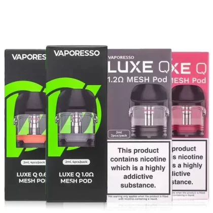 Luxe Q/Qs Replacement pods By Vaporesso 4 Pack - Resistance#0.8ohm>1.0ohm>0.6ohm>1.2ohm (E9FAA8)