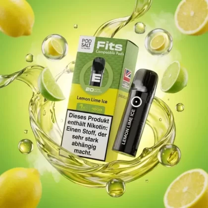 Pod Salt Fits Pods – Lemon Lime Ice 20mg/ml (3er Pack) - Pod Salt / 20mg/ml / 2ml / ca. 1.000 pro 3er-Pack / pflanzliches Glycerin / Aromastoffe / Nikotin / Propylenglykol / Ja
