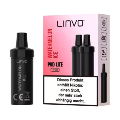 Linvo Pod Lite Cartridge – Watermelon Ice Prefilled Liquid Pod – 2er Pack - Linvo Pod Lite / Wassermelone / Ice / Propylenglykol / pflanzliches Glycerin / Aromastoffe / Nikotin / ca. 600 / 20mg/ml / 4