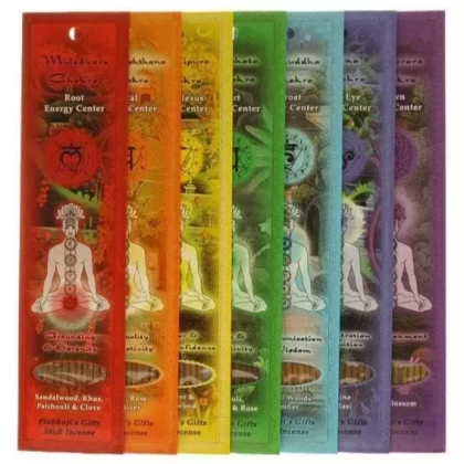 Chakra Incense Collection by Prabhuji’s Gifts - Scent#Grounding & EnergySandalwood & Khus & Pachouli & Clove>Sensuality & Creativity Vanilla & Rose & Vetiver>Power & Self Confidence Lavender