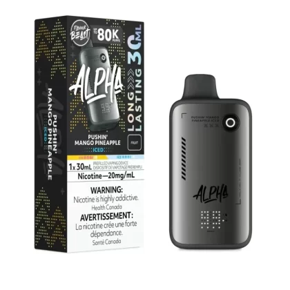 Flavour Beast Alpha Disposable – Pushin’ Mango Pineapple Iced – 80K Puffs – 20mg – 30mL