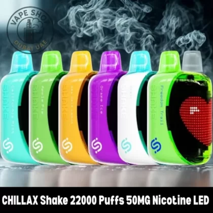 CHILLAX Shake 22000 Puffs 50MG Nicotine LED Indicator Disposable Vape - Vape Product, BOX OF 10 PCS; Blue Razz Lemonade, Blueberry Ice