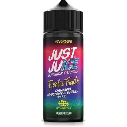 Just Juice Exotic Fruits 100ml Shortfill E-Liquid - Flavour#Pineapple Papaya & Coconut>Cherimoya Grapefruit & Berries>Guanabana & Lime On Ice>Lulo & Citrus On Lice>Strawberry & Curuba (995E1E)