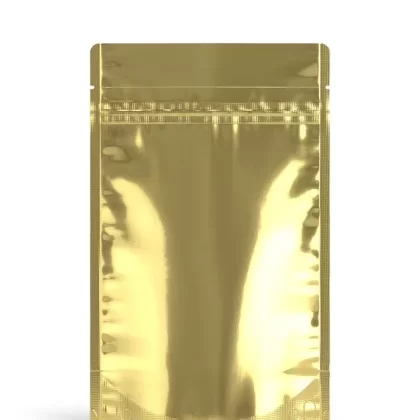 Tamper Evident | Glossy Gold Vista PCR Mylar Bag (Tear Notch) | 5in x 8.1in – 14g – 1000 Count