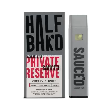 Half Bak’d Sauce’d Private Reserve Disposable 1g - strains#Cherry Zlushie – Indica>GMO Cookies – Indica>Jelly Rancher – Hybrid>Super Lemon Haze – Sativa>Sour Tangie – Sativa>Wedding Cake – H