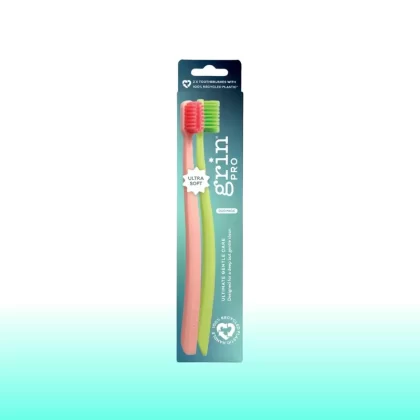 Grin Pro Ultimate Gentle Care Toothbrush 2pk Green & Pink (Ultra Soft)