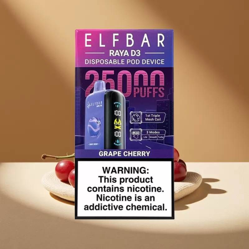 ELF BAR RAYA D3 25000 Puffs Rechargeable Disposable Vape with Screen – Grape Cherry - Image 2