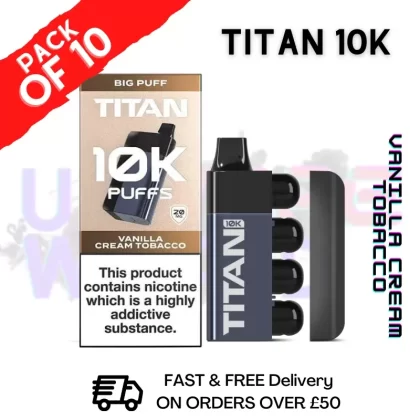 Vanilla Cream Tobacco Titan 10K Prefilled Vape Kit Pack Of 10