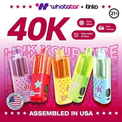 Assembled in USA | whatabar linko 40K Puffs Disposable Device - 40,000 Puffs - Tobacco