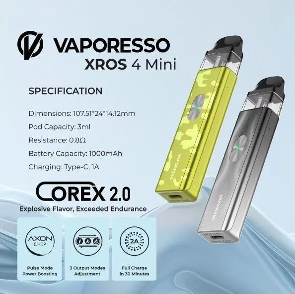 VAPORESSO XROS 4 MINI 1000mAh POD SYSTEM - Ice Blue - Image 2