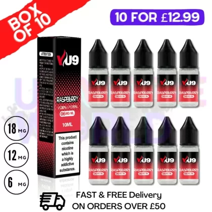 Raspberry VU9 E-Liquid Juice 10ml Nic Eliquid – 10 x 10ML Bundle