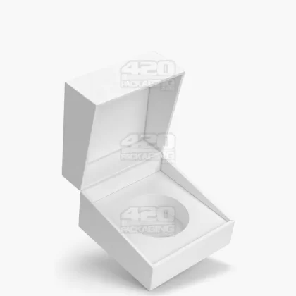 Child Resistant | 100% Recyclable Magnetic Round Concentrate Container Cardboard Box w/ Foam Interior | 35mm – White – 100 Count
