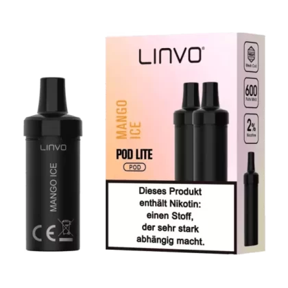 Linvo Pod Lite Cartridge – Mango Ice Prefilled Liquid – 2er Pack - Linvo Pod Lite / Mango / Ice / Propylenglykol / pflanzliches Glycerin / Aromastoffe / Nikotin / ca. 600 / 20mg/ml