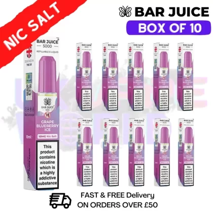Grape Blueberry ICE Bar Juice 5000 Nic Salt | Box of 10 | ONLY £13.99