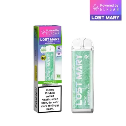 Elfbar Lost Mary QM600 – Blueberry Kiwi - Propylenglykol / pflanzliches Glycerin / Nikotin-Benzoat / Aromen / 20mg/ml / ca. 600 / 360 mAh