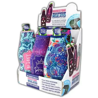 Neoprene Rhinestone Bottle Suit Cooler – 6 Per Retail Ready Display 26448