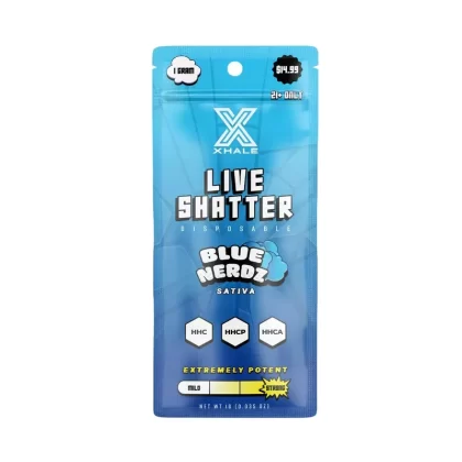 Xhale Live Shatter HHC Vaporizer – 1000mg - Strain#Blue Nerdz (S)>Purple Nerdz (I)>Pink Nerdz (H)