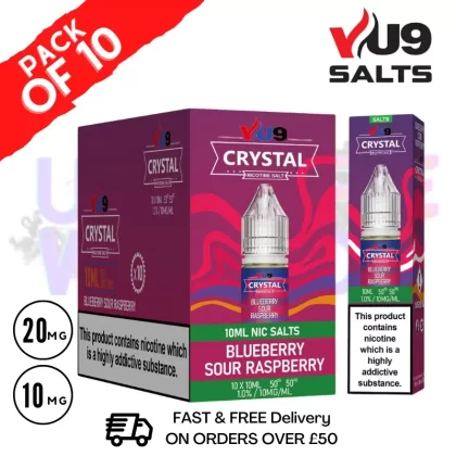 Blue Sour Raspberry VU9 Crystal Nic Salt Box Of 10