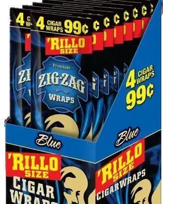 Zig Zag Blue Rillo Size Blunt Wraps - Product#Blue~Packaging#15 Packs of 4