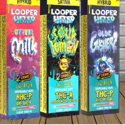 Looper Lifted Series Blended Disposable 2g - strain#Blue Gusherz (Hybrid) DISPOSABLE>Cereal Milk (Hybrid) DISPOSABLE>Grape Ape (Indica) DISPOSABLE>Ice Cream Cake (Indica) DISPOSABLE>Forbidde